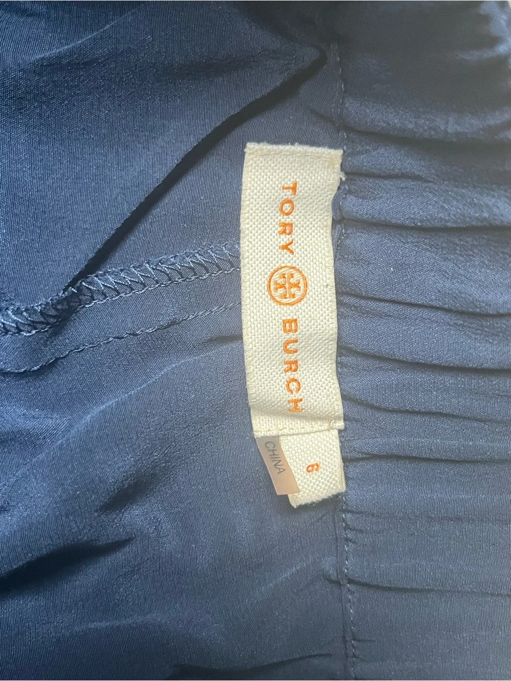 Tory Burch Navy silk pants with Red Side Stripes